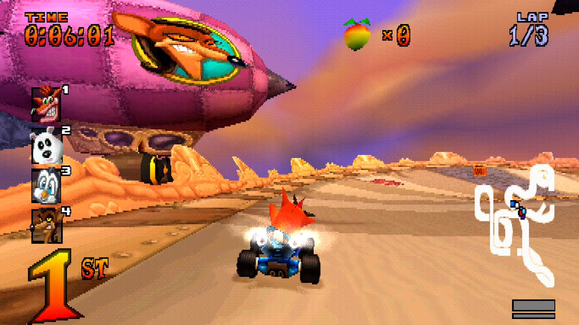 The same Hot Air Skyway scene with PS1-style rendering